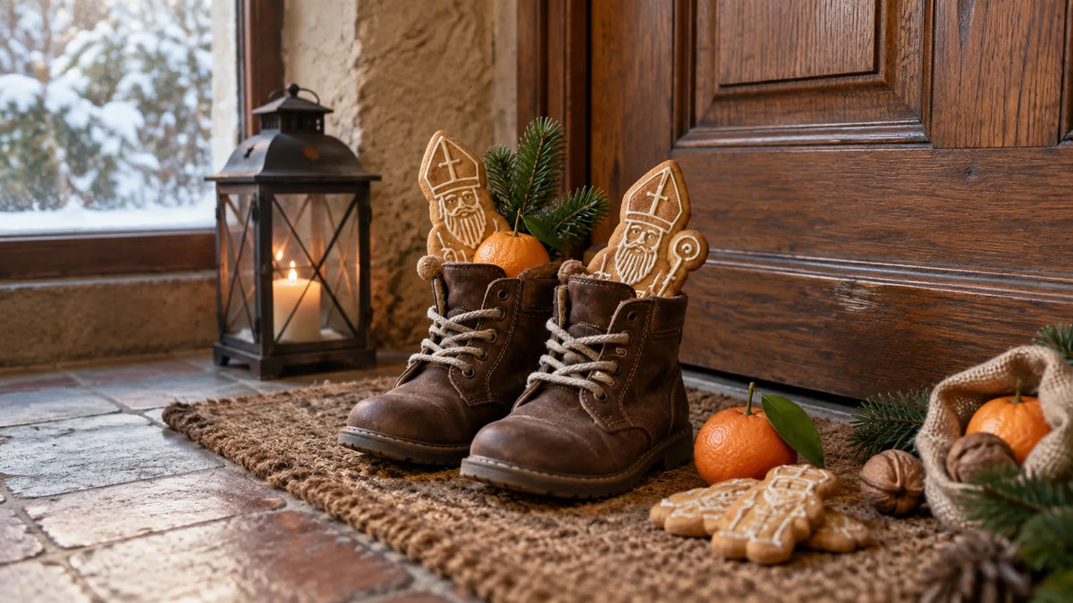 Petites chaussures, biscuits et clémentines pour la Saint-Nicolas.